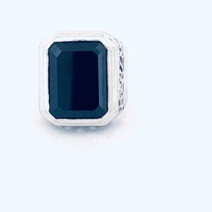 Estate Sterling Silver 925 Chunky Black Onyx Men's Ring Filigree Design Size 9.5